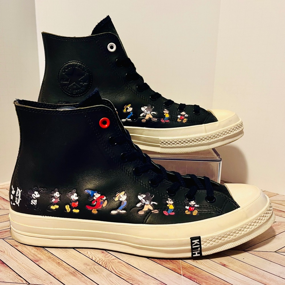 Kith x Disney Converse Men 10 Wmn 12 Black Leather Mickey Mouse Timeline 167508C - Picture 2 of 11